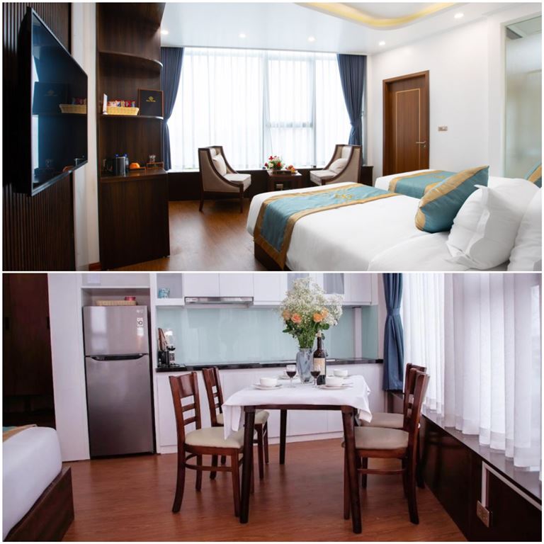 Căn hộ nguyên căn tại khách sạn Móng Cái Sala Hotel thiết kế hiện đại, diện tích rộng, có phòng ngủ, phòng khách và phòng bếp