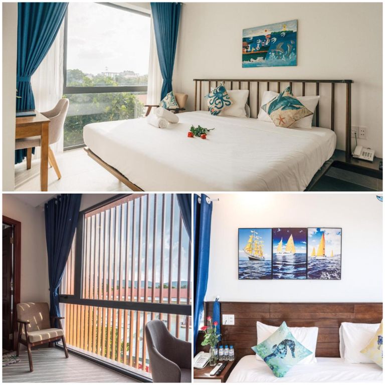 Những phòng nghỉ mang phong cách biển sẽ khiến bạn hài lòng khi đến lưu trú tại Khách Sạn Nicobar Côn Đảo. 