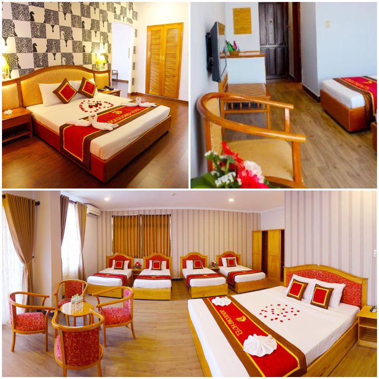 Khách sạn Đồi Dương sở hữu phòng ốc mang lối thiết kế Đông Dương ấn tượng với toàn bộ nội thất gỗ vàng sáng màu.