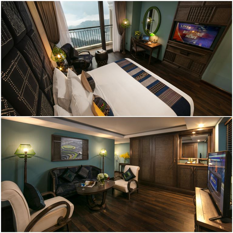 Phòng Excutive Suite mang thiết kế trang nhã, đẳng cấp thượng lưu với hệ thống nội thất gỗ cao cấp, mang tính thẩm mỹ cao. 