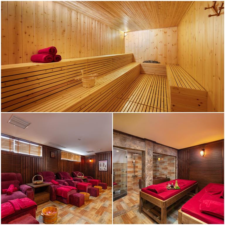 Khu vực Red Dao Spa bao gồm các phòng chăm sóc riêng biệt bao gồm phòng xông hơi, phòng mát - xa, tắm lá thuốc,... 