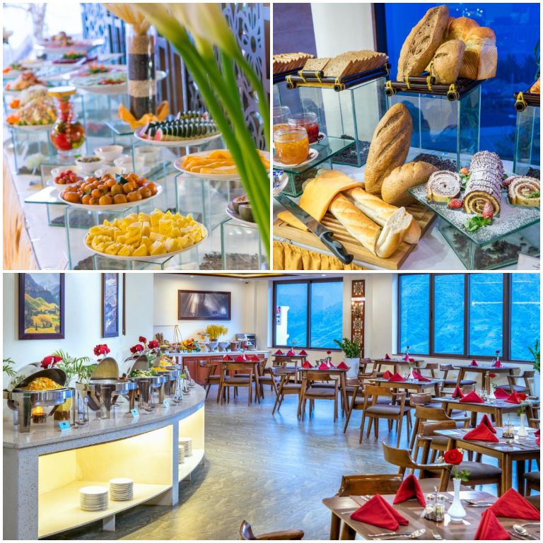 Amazing Hotel Sapa sở hữu một nhà hàng với không gian mở nhiều cây xanh, phục vụ đan xen món ăn nhẹ, bữa tiệc tự chọn quốc tế. 