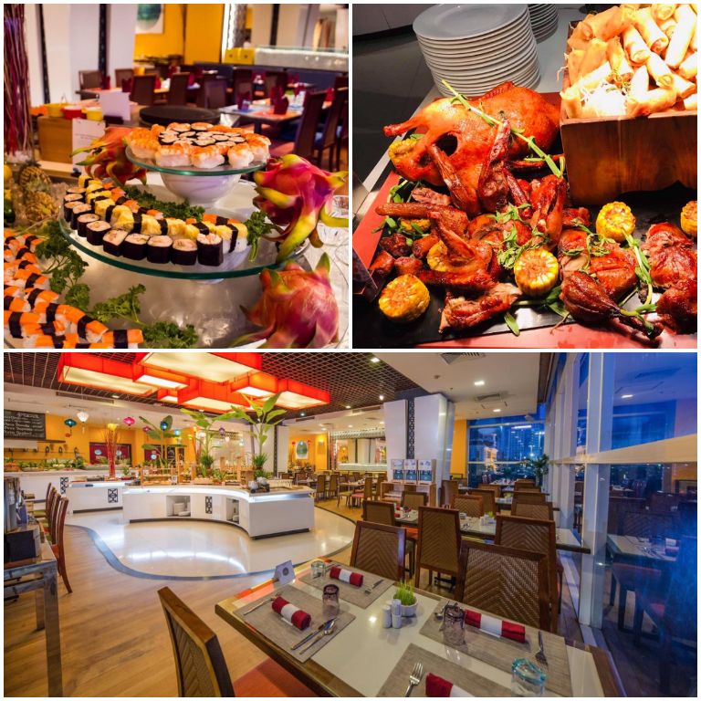 Nhà hàng The Square mang đến cho du khách các bữa tiệc buffet, thực đơn hải sản đến các món ăn truyền thống nước Pháp.