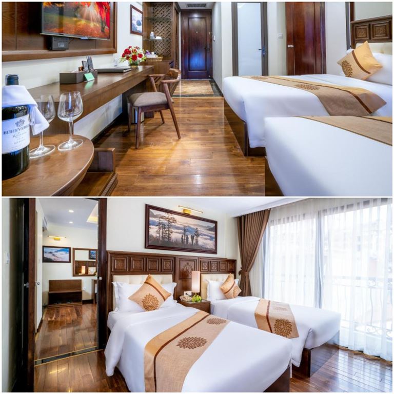 Không gian sinh hoạt chung bao gồm khu vực tiếp khách, hai phòng ngủ với hai loại giường khác nhau. 