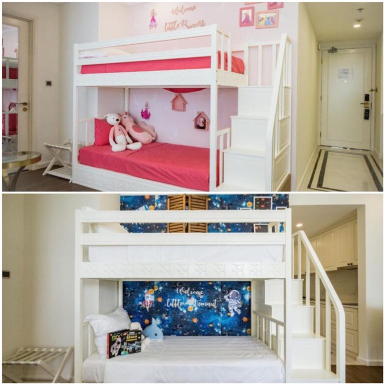 Phòng Suite Family bố trí riêng một khu vực ngủ nghỉ và vui chơi dành cho trẻ em được thiết kế màu sắc bắt mắt. 