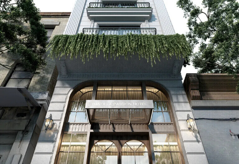 Hanoi Media Hotel & Spa nổi bật với thiết kế trắng châu âu hòa hợp với thiên nhiên.