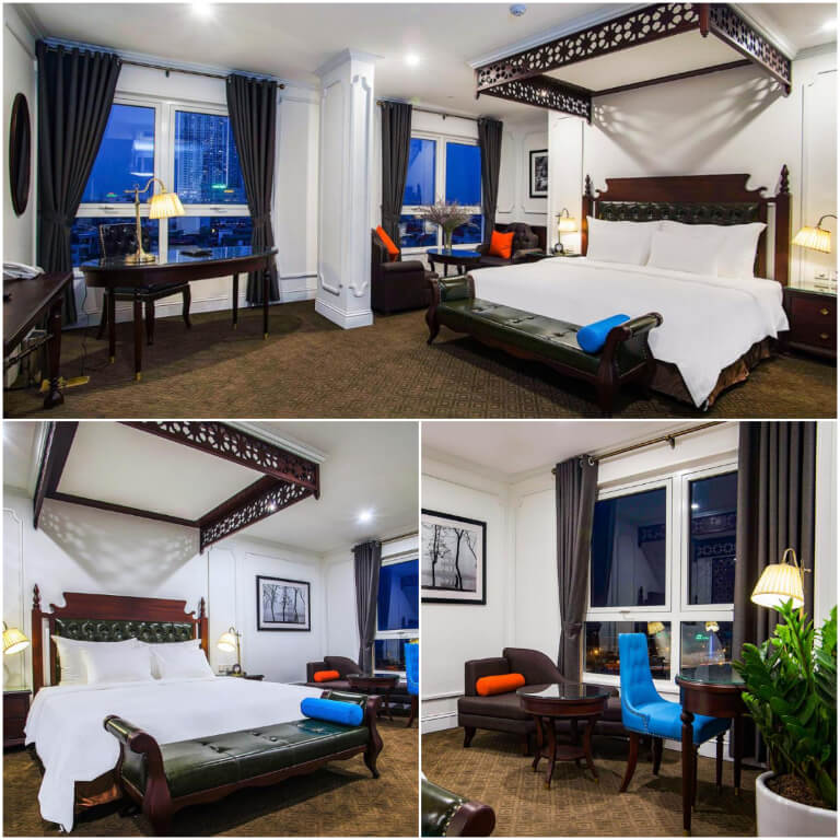 Phòng ngủ được sử dụng lối phối màu ấn tượng với 3 gam màu chính. 