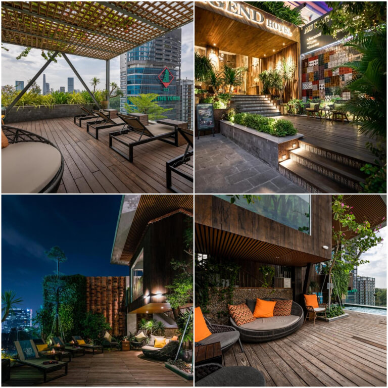 Khách sạn được xây dựng kết hợp hài hòa giữa không gian sống xanh và nội thất gỗ độc đáo.