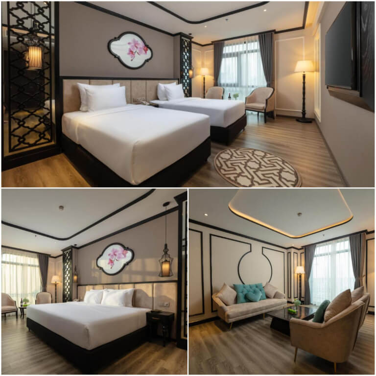 Phòng ngủ mang phong cách Châu Âu được sử dụng được sử dụng đường viền đen làm điểm nhấn.