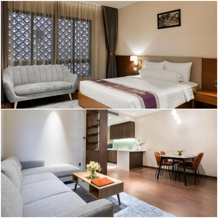 Các phòng nghỉ được đồng bộ theo phong cách hiện đại với các gam màu tươi sáng, sàn lát gỗ sang trọng. 