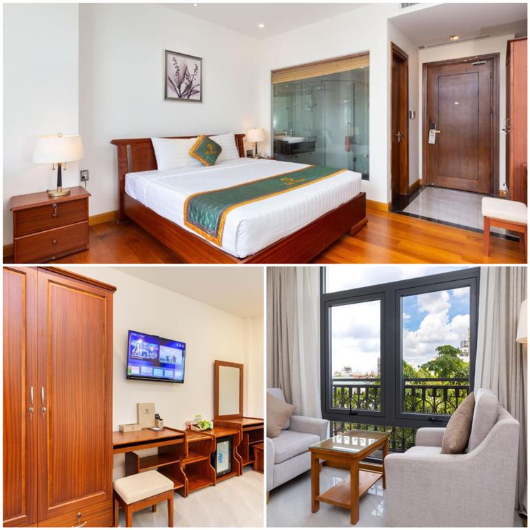 Các hạng phòng nghỉ tại Silk Hong Ha Hotel được thiết kế đồng bộ theo cùng 1 phong cách, trang bị nhiều nội thất cao cấp. 