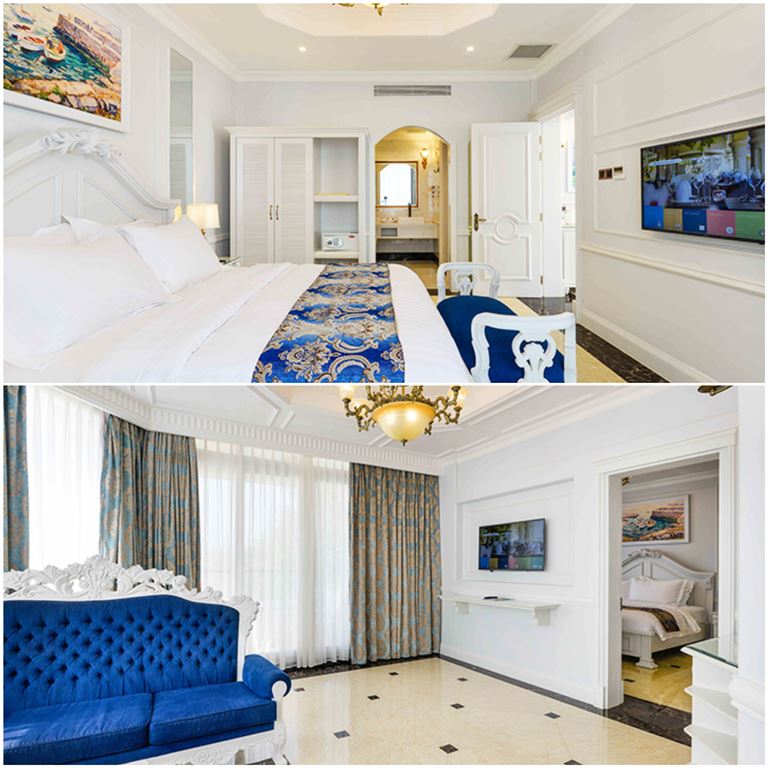 Không gian phòng Suite sang trọng, mang đậm phong cách hoàng gia cổ điển gây được ấn tượng mạnh mẽ với khách hàng.