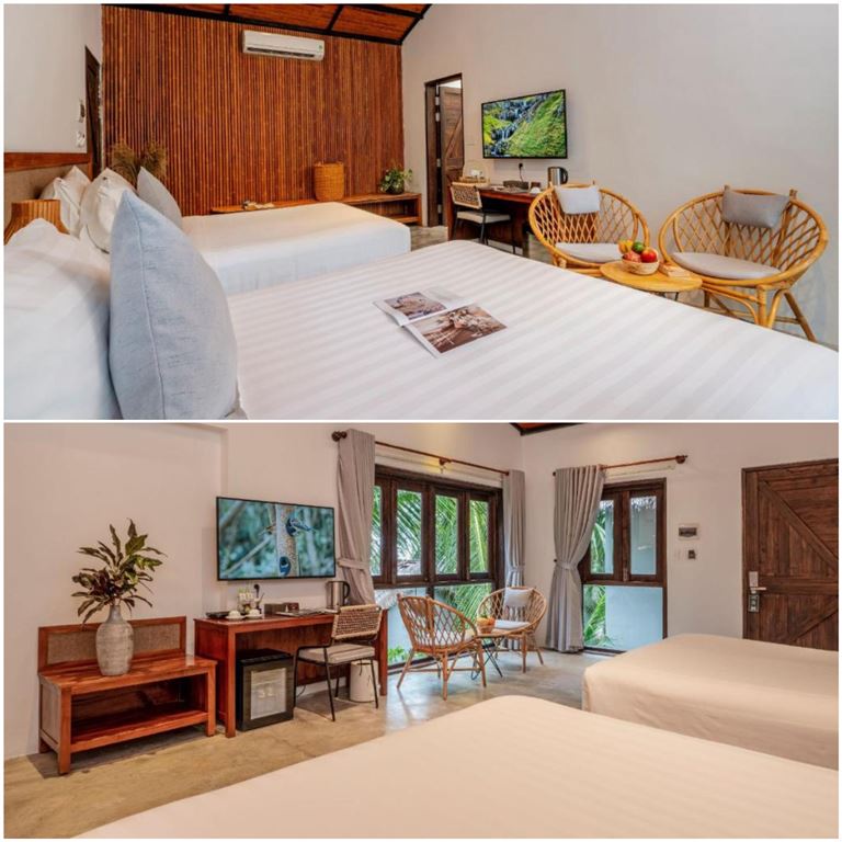 Không gian phòng nghỉ tại khu nghỉ dưỡng M Village Phú Quốc được thiết kế theo phong cách khác nhau, trang bị tiện nghi 4 sao.