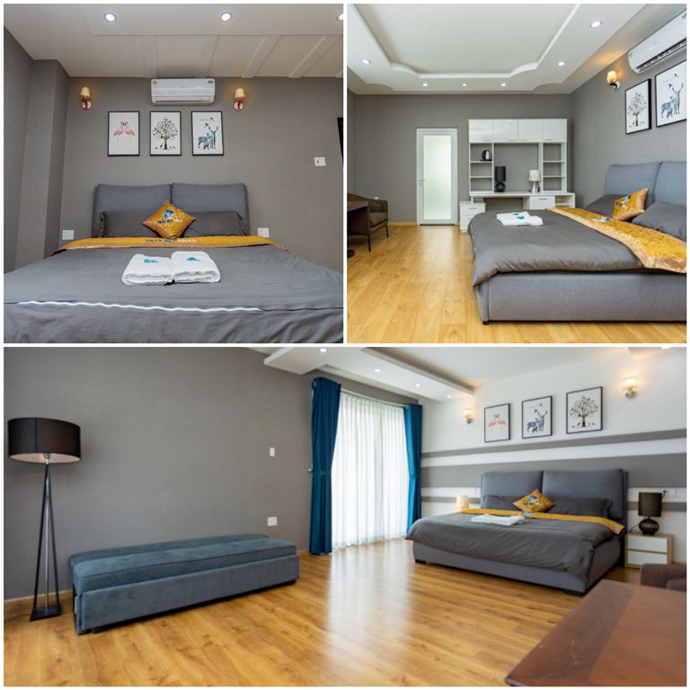 Các phòng ngủ tại Trần Duy Villa C5 được thiết kế theo phong cách thời thượng, hiện đại, có diện tích lớn cho 2 - 3 người nghỉ. 