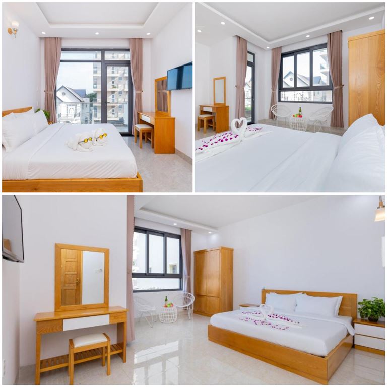 Không gian phòng nghỉ tại Minh Phước rộng rãi, với đầy đủ tiện nghi giường ngủ, vệ sinh khép kín tiện lợi. 