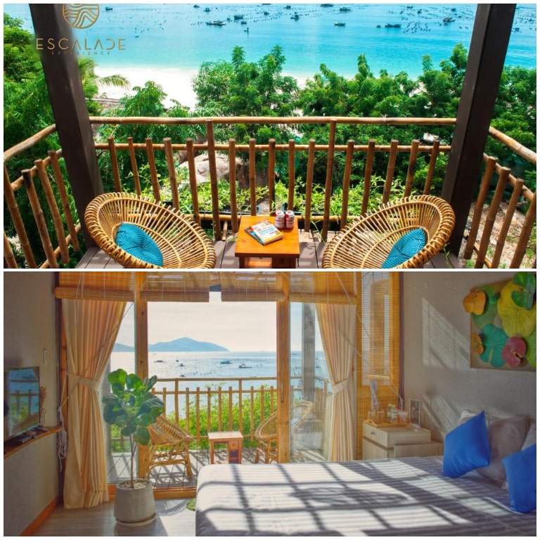 Chiếc ban công sở hữu tầm view cực đỉnh ra vịnh Cam Ranh của Bay-view Bungalow.