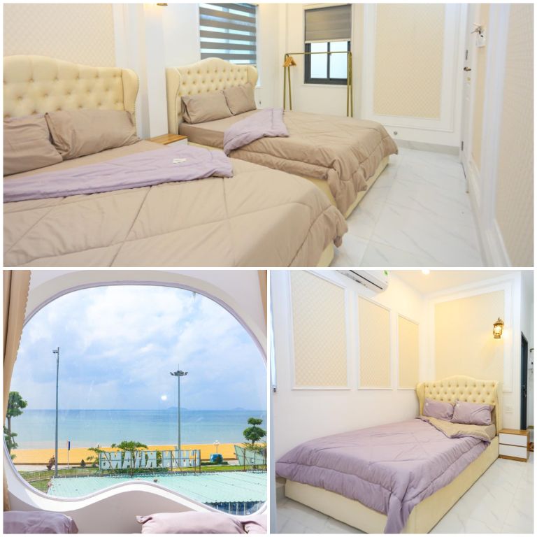 Có các phòng 1 giường đôi hoặc 2 giường đôi cho bạn lựa chọn tại villa Quy Nhơn này. 