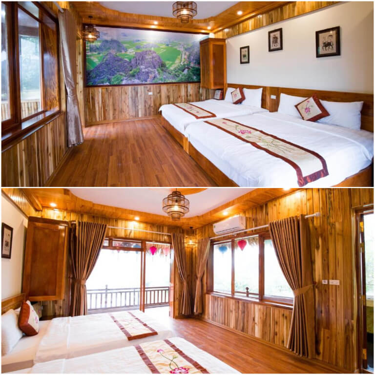 Phòng ngủ nổi bật với tone nâu gỗ.