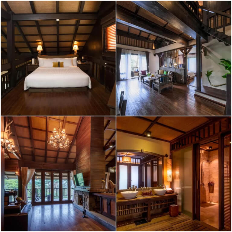 Villa 5 Bedroom rộng rãi, mang thiết kế ấm cúng với toàn bộ nội thất gỗ tối màu.