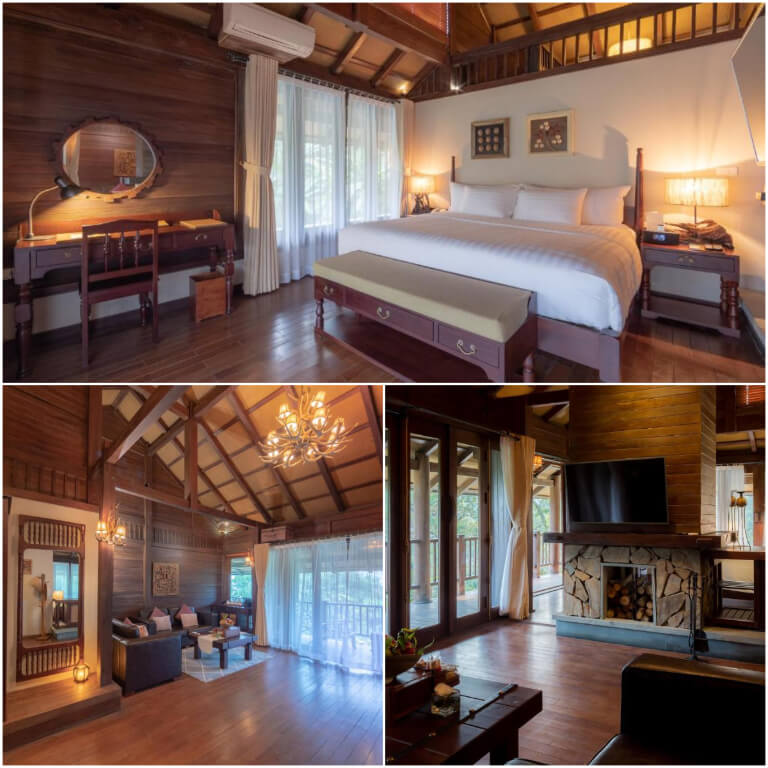 Suite được trang bị đầy đủ, mang tone ấm của kiến trúc Đông Dương.